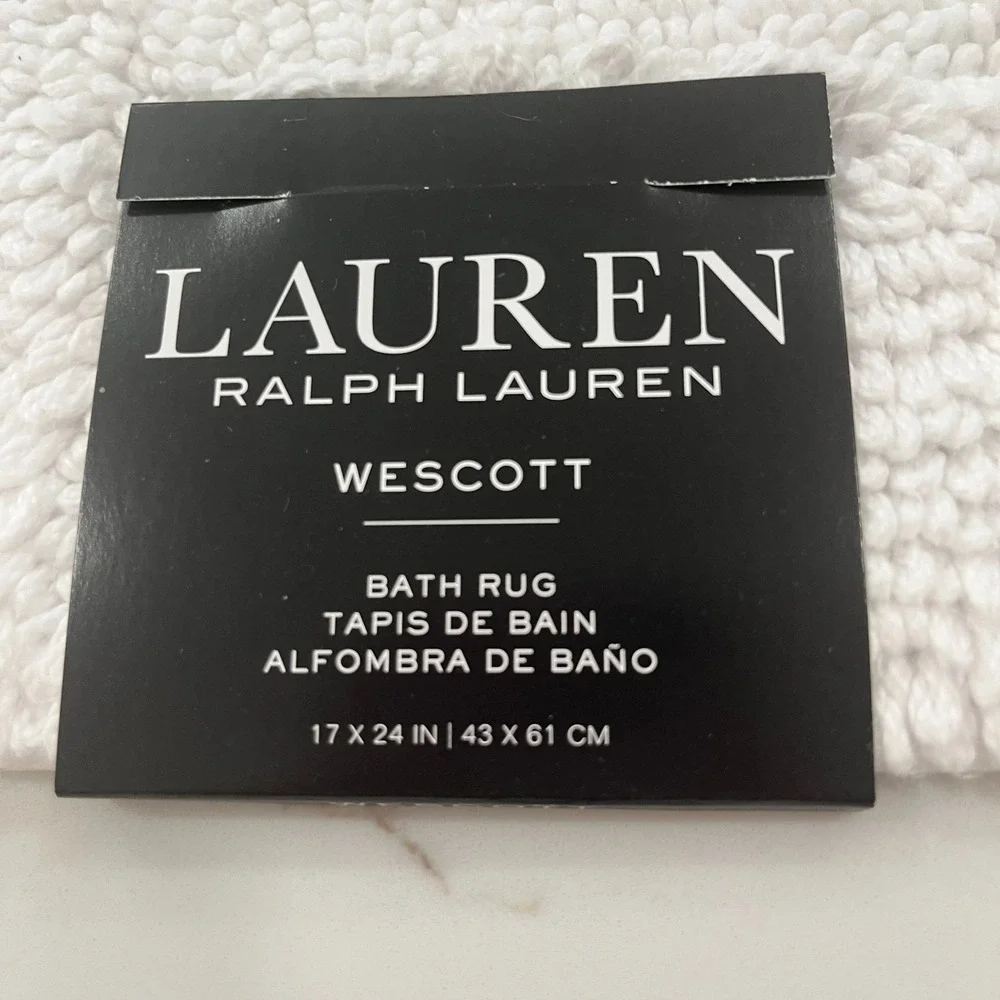 LAUREN Ralph Lauren Wescott White Bath Rug 17x24 | Skid Resistant Latex Backing